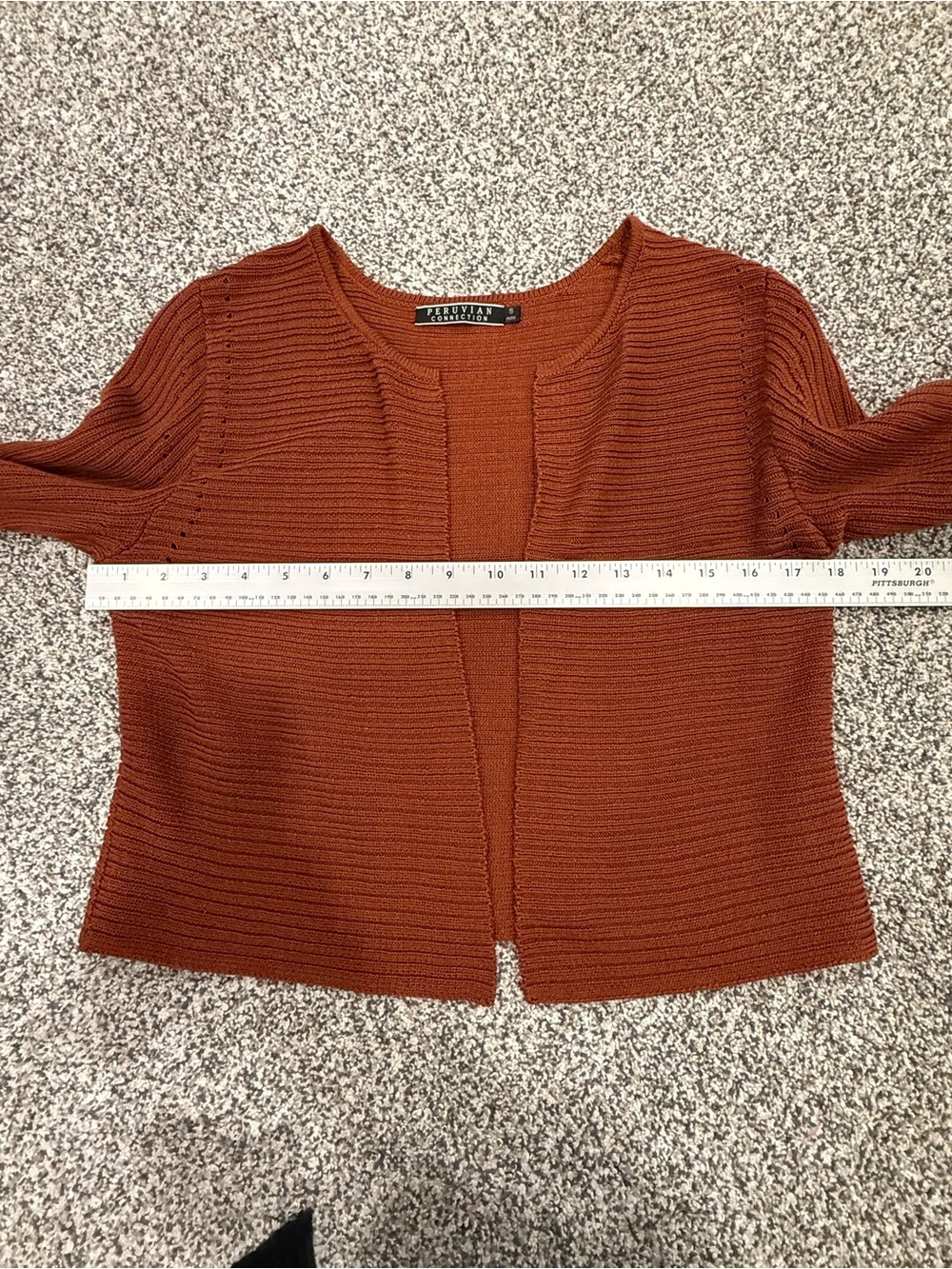Peruvian Connection Rust Ribbed Open-Front Cropped Women's Cardigan Sweater Sz S - Picture 8 of 8